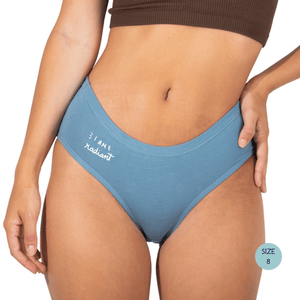 Powerpants Organic Cotton Brief in Ocean, Size 8. AFfirmation is I am radiant.