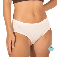 Powerpants Organic Cotton Brief in Pearl in Size 8. Affirmation is I am happy.