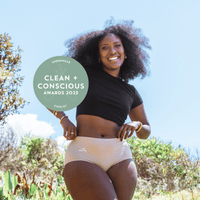 Powerpants Organic Cotton High Waist Brief in Almond, size 12. Clean and Conscious Awards Finalist 2023