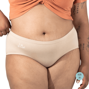 Powerpants Organic Cotton Brief in Almond. Affirmation is I am resilient.