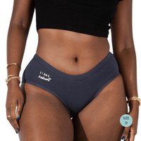 Powerpants Organic Cotton Brief in Midnight, Size 12. Affirmation is I am radiant.