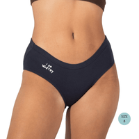 Powerpants Organic Cotton Brief Midnight, Size 8. Affirmation is I am Worthy.