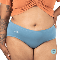 Powerpants Organic Cotton Brief in Ocean, Size 20. Affirmation is I am Confident.