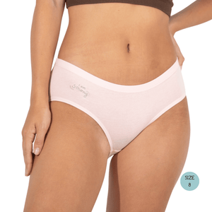 Powerpants Organic Cotton Brief in Rose, Size 8. Affirmation is I am strong.