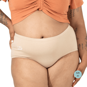 POWERPANTS ORGANIC COTTON HIGH WAIST BRIEF IN ALMOND. AFFIRMATION IS I AM RADIANT.