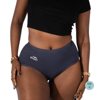 Powerpants Organic Cotton High Waist Brief in Midnight, Size 12. Affirmation is I am blessed..
