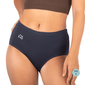 Powerpants Organic Cotton High Waist Brief in Midnight, Size 8. Affirmation is I am kind