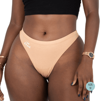Powerpants Organic Cotton Seamless Thong in Desert, Size 12. Affirmation is I am brave.