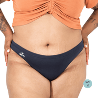 Powerpants Organic Cotton Thong in Midnight, Size 20. Affirmation is I am worthy.