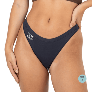 Powerpants Organic Cotton Thong in Midnight, Size 8. Affirmation is I've got this.