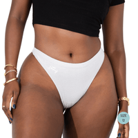 Powerpants Organic Cotton Seamless Thong in Storm, size 12. Affirmation is I am strong.